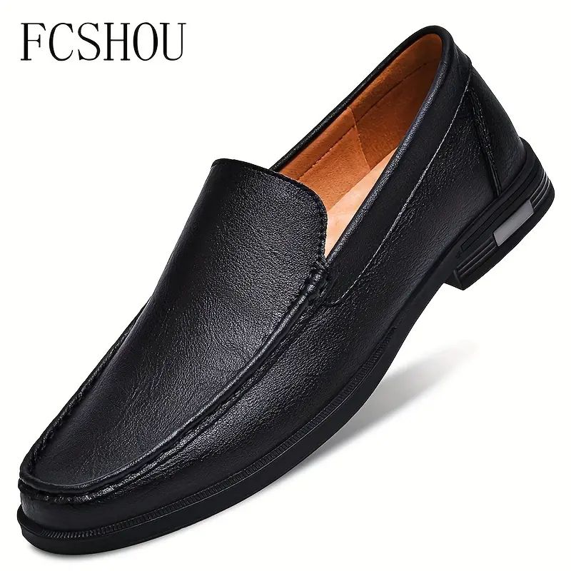 FCSHOU Men's Cow Split PU Leather Pointed Toe Slip-On Flat Loafers - All-Seasons Daily Wear Footwear with Non-Slip Rubber Sole, Casual Men's Shoes