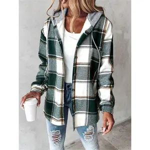 Women's Autumn Winter Clothing Casual Plaid Hooded Jacket Coat Can be used with a raincoat