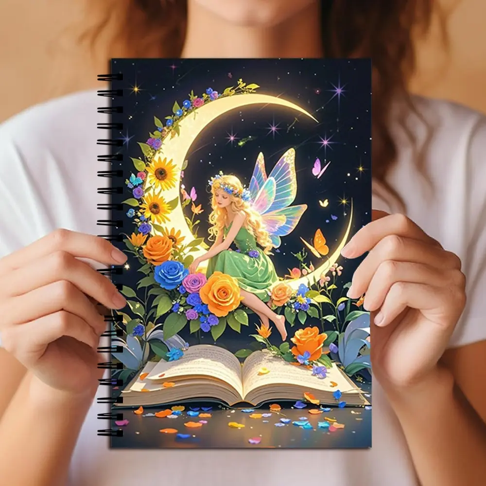 Whimsical Fairy on Moon Spiral Durable Drawing Notebook, Lined Paper Journal for Writing & Note-Taking, Ideal Gift for Book Lovers & Dreamers, Stationery Supplies