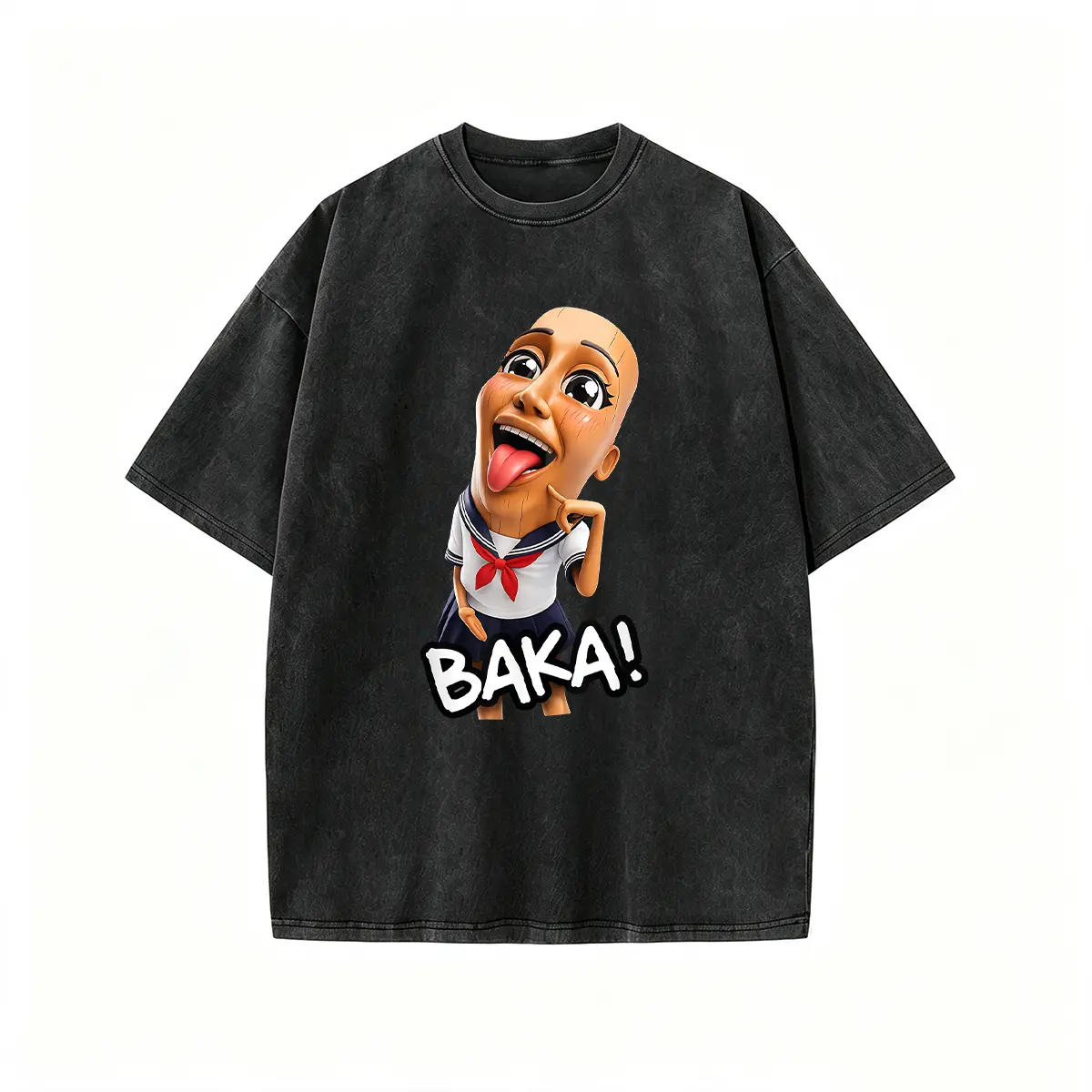 Vintage cotton round-neck T-shirt Baka Tung Tung Sahur Funny Anime Brainrot Women Washed T-Shirt Cute High School Meme Tee