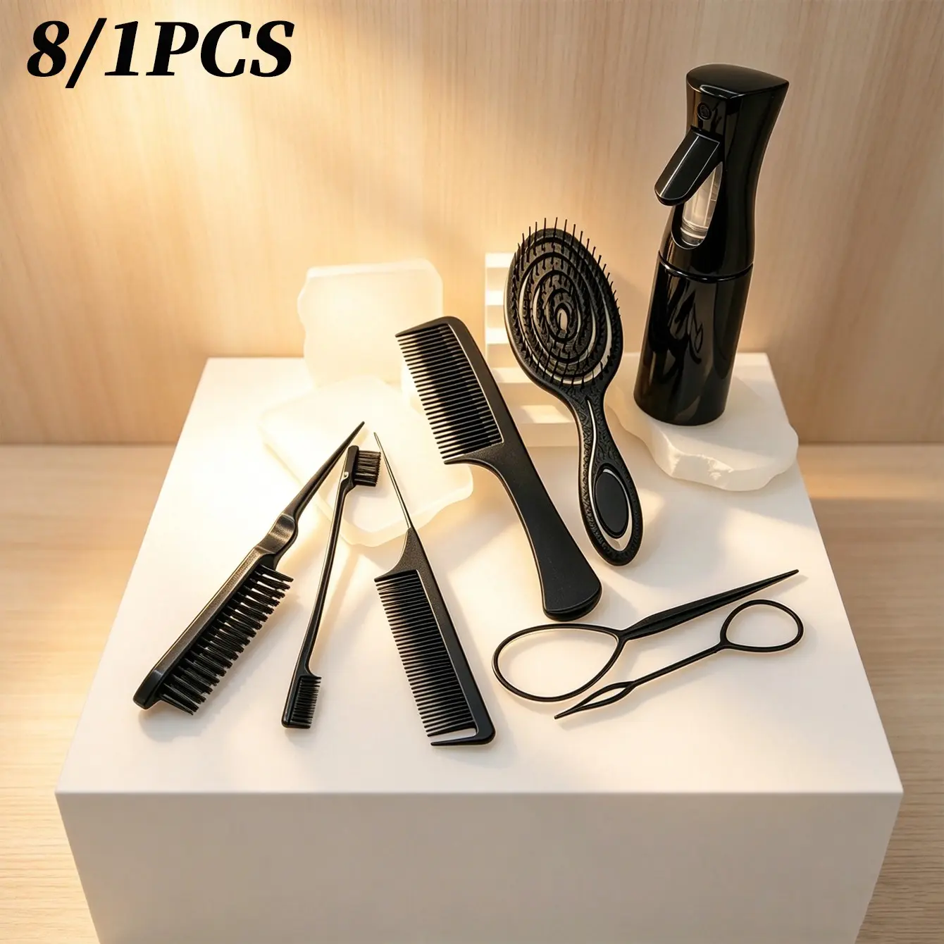 8/3/1Pcs Hair Styling Tool Set | Edge Brush + Rat Tail Comb + Detangling Brush + Spray Bottle, Wig & Braid Styling Kit for Ponytail, Flyaway Control, Flyaway Hair Tamer, Daily Hair Care, Women Beauty Tools, Heatless Styling Tool