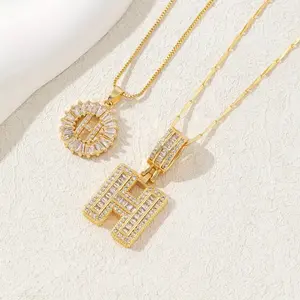 Initial Letter Pendant Necklaces for Women,  Plated Cubic Zirconia Alphabet Necklace, Fashion Jewelry Jewelry for Parties & Birthdays