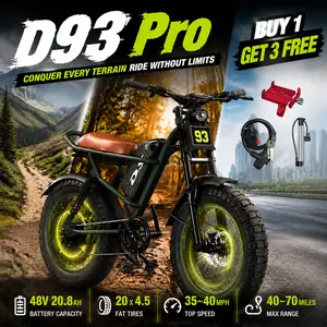 Upgraded electric bicycle maximum speed of 35~40 MPH  adopts a high carbon steel frame, hydraulic shock absorption, full suspension system, 48V 20.8AH 1500W motor, riding assistance range of 40-70 miles, 20 * 4.5-inch all terrain tires, snow tires