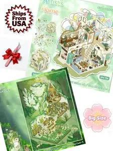3D miniature world building block stickers, large-sized stickers, including two scenes: the artist's home and the angel's garden, allowing you to create your own world.