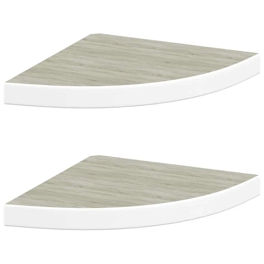 vidaXL Wall Corner Shelves 2 Pcs, Floating Corner Shelf, Display Shelf, Wall Mounted Shelf for Book DVD CD, Modern Style, Oak and White MDF 326640