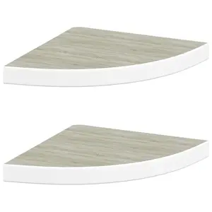 vidaXL Wall Corner Shelves 2 Pcs, Floating Corner Shelf, Display Shelf, Wall Mounted Shelf for Book DVD CD, Modern Style, Oak and White MDF 326640
