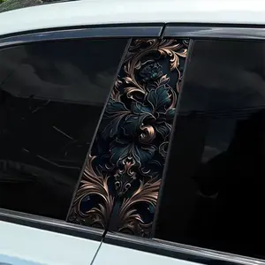 2pcs One Piece Vintage Court Pattern Theme Car Sticker - Durable Vinyl Sticker for B-Pillar, Semi-Matte Surface, Self-Adhesive, One-Time Use, Compatible with Metal Surface, Rectangular Shape, Car Decoration | Fantasy Car Stickers | Self-adhesive stickers,