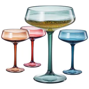 Khen 10.15 Ounce Plastic Acrylic Multicolor Coupe Glasses (Set of 4), Martini Glasses, Champagne Saucers, Reusable, BPA-Free, Shatter-Proof, Dishwasher-Safe, Perfect for Poolside, Outdoors, and More