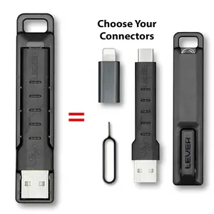 Lever Gear Cablekit Portable 2-in-1 Charging Cable. Protective Case Holds a Cable and Adapter. Clips to Your Keychain or Bag