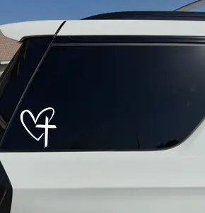 Heart Cross Vinyl Car Sticker Adhesive Decal - Clear Printed Message for Personalized Vehicle Decoration
