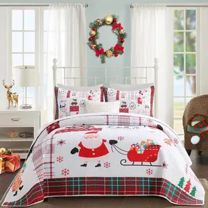 Kindred Home Queen Christmas Quilt Set, 3-Piece Microfiber Bedspread with Quilted Pattern, 2 Pillow Shams, Lightweight for All Seasons
