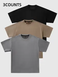 Men's Fashion Casual Short Sleeve T-Shirt Set, 3pcs Plain Organic Textile Top, Fitted Style Without Zipper or Button, Ideal for Daily Wear
