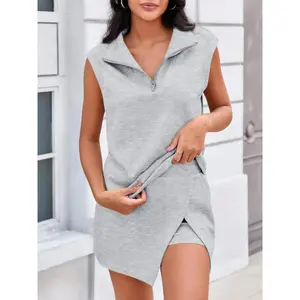 SEEDance Womens 2 Piece Skirt Sets Summer Sleeveless Half Zip Sweatshirt Athletic Skorts Tennis Outfits Casual Sweatsuits#SpringStatements