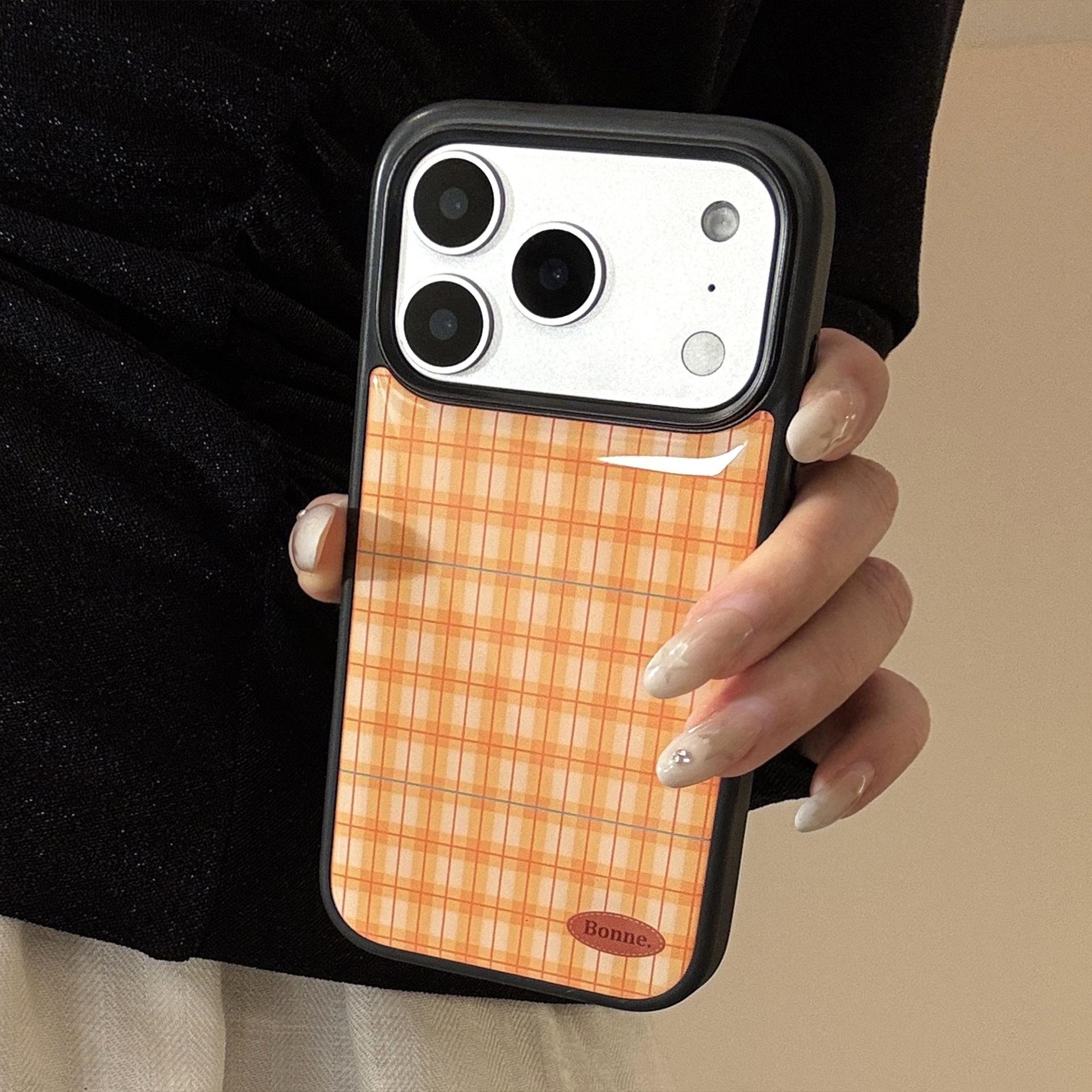 Orange plaid case for Apple iPhone 17 Pro Max, iPhone 15, epoxy resin, hard case, personalized design, 14