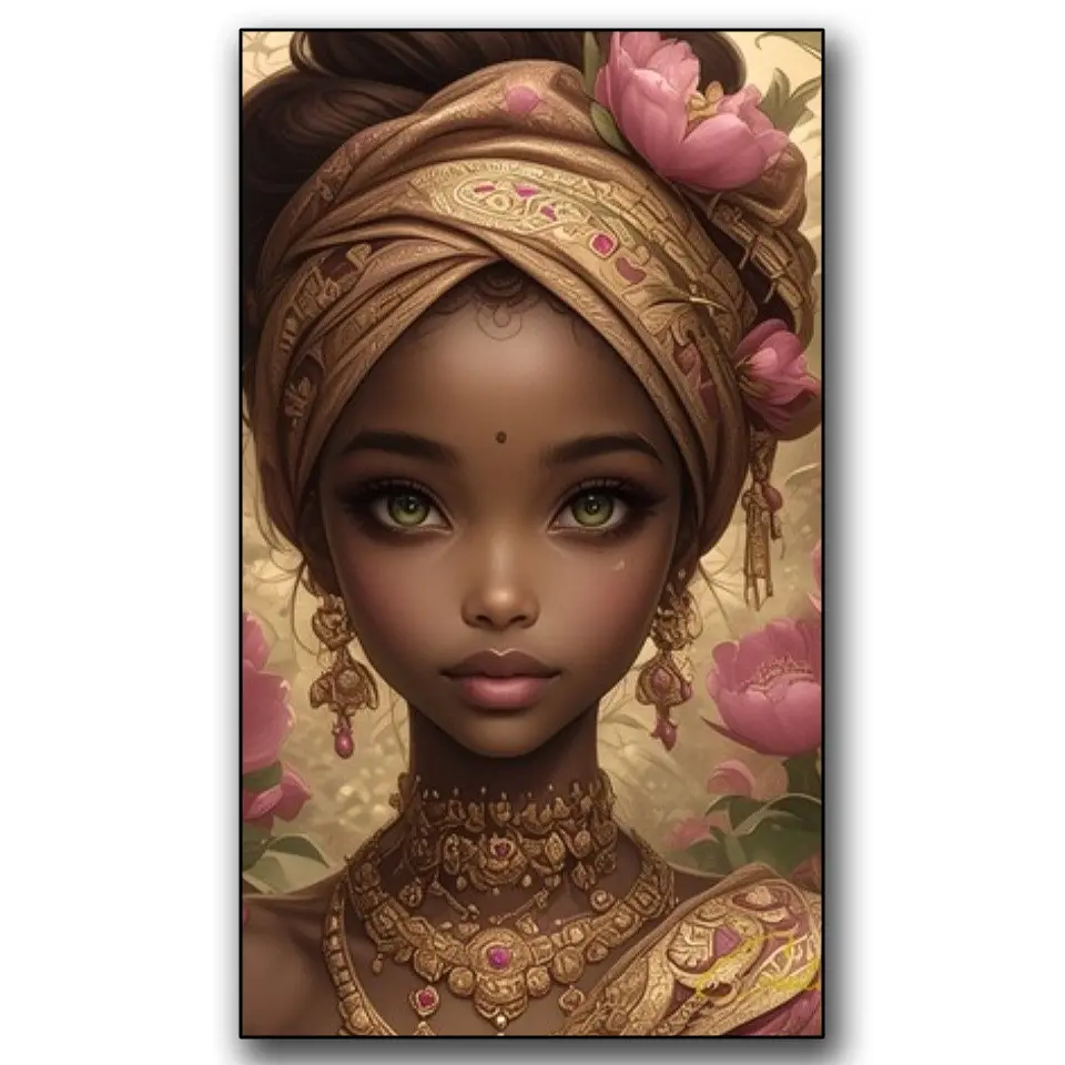 Vibrant African Woman DIY Large Size Diamond Painting Kit for Adults, Full Round Diamond Mosaic Art Wall Art Painting for Home Decor, Beginner Friendly, Craft