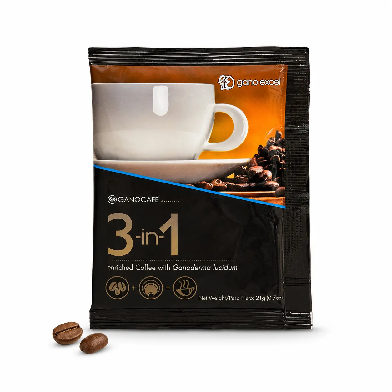Gano Excel GanoCafe 3-in-1 Instant Coffee with Ganoderma Lucidum, Smooth & Creamy Coffee Mix with Non-Dairy Creamer