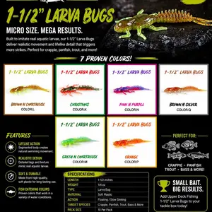 Lifelike 1-1/2” Larva Bugs Fishing Lure - Pack of 10 - Ideal for Bluegill and Crappie - Secret Sauce Soaked - Deadly Effectiveness - US Origin