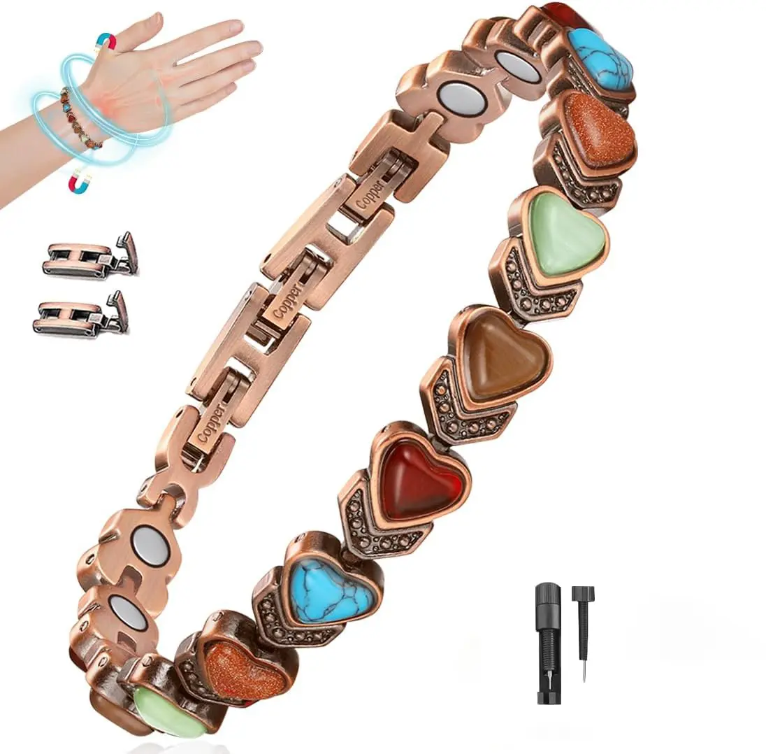 GMOX Women's Magnetic Bracelet - Fashionable Copper-Links Heart-Design Adjustable-Size Jewelry with Strong Magnets, Office Presentation Supplies Gift for Women