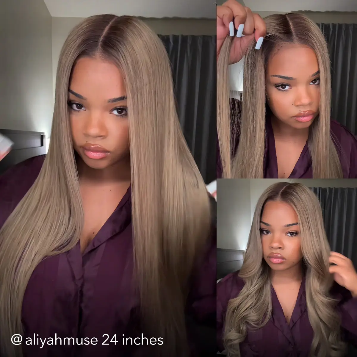 Wavymy Ombre Ash Blonde Straight Wear Go Glueless Wig 7x5 Pre-Cut Lace Closure Brown Roots Pre-Plucked Natural Hairline 200% Density 100% Human Hair Soft Silky Full Volume Beginner Friendly Ready To Wear Daily Party Wig
