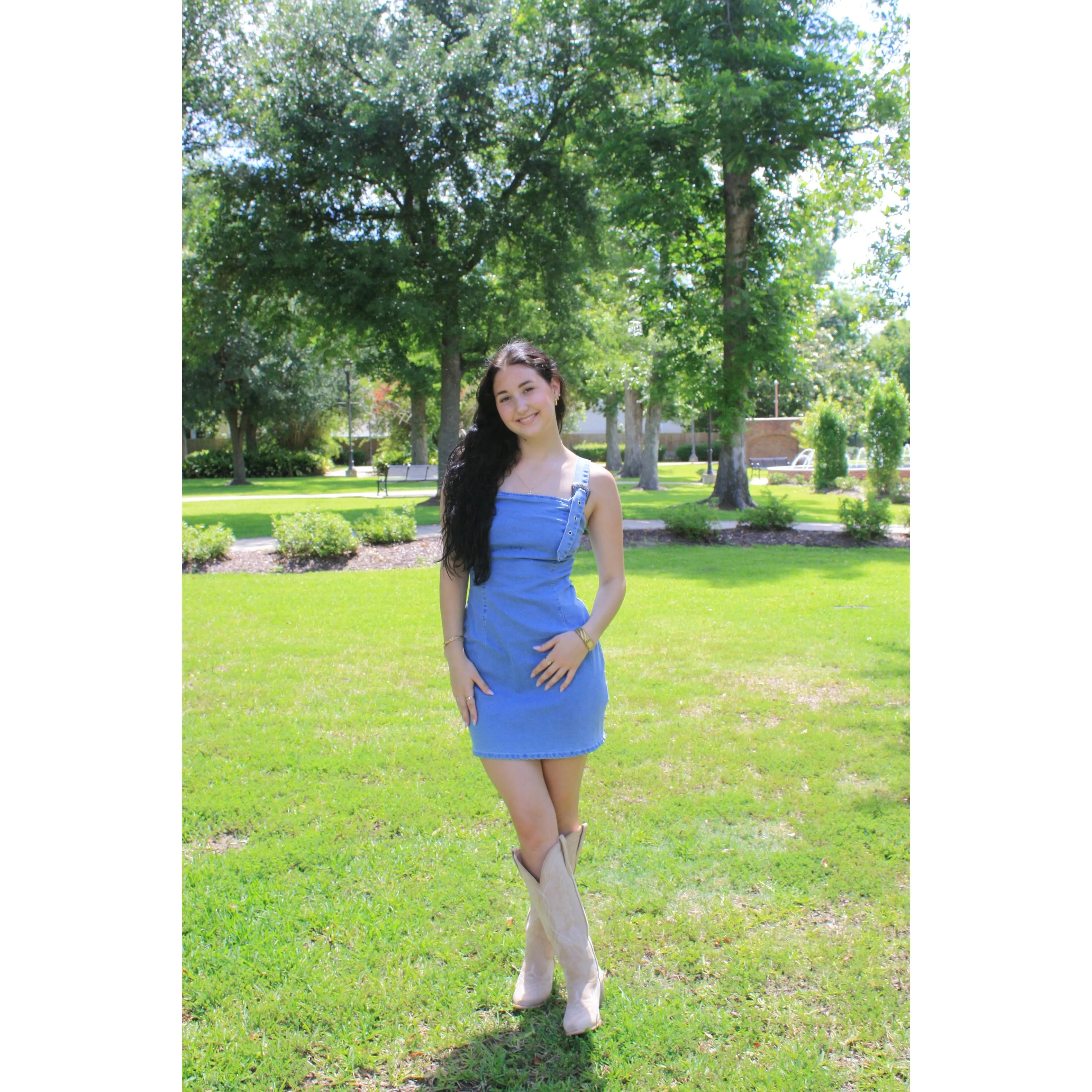Denim Buckle Dress - Classic Design with Elastic Waistband for Versatile Wear
