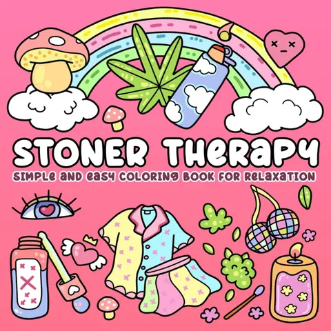 Stoner Therapy Coloring Book - English Paperback, 40 Unique Hand-Drawn Psychedelic Art Designs, Bold Easy Coloring, Single-Sided Pages, Stress Relief & Mindfulness Activity Book for All Ages, Unwinding Gift