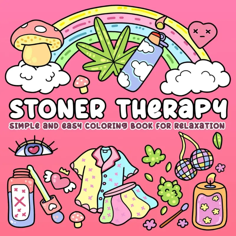 Stoner Therapy Coloring Book - English Paperback, 40 Unique Hand-Drawn Psychedelic Art Designs, Bold Easy Coloring, Single-Sided Pages, Stress Relief & Mindfulness Activity Book for All Ages, Unwinding Gift