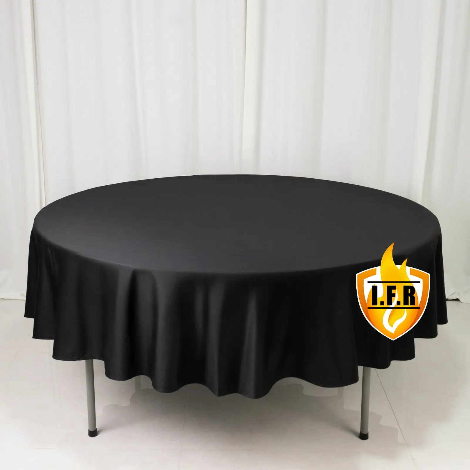 Fire Retardant 90" Round Scuba Polyester Tablecloth – Black, Wrinkle Free, Stain Resistant Table Cover
