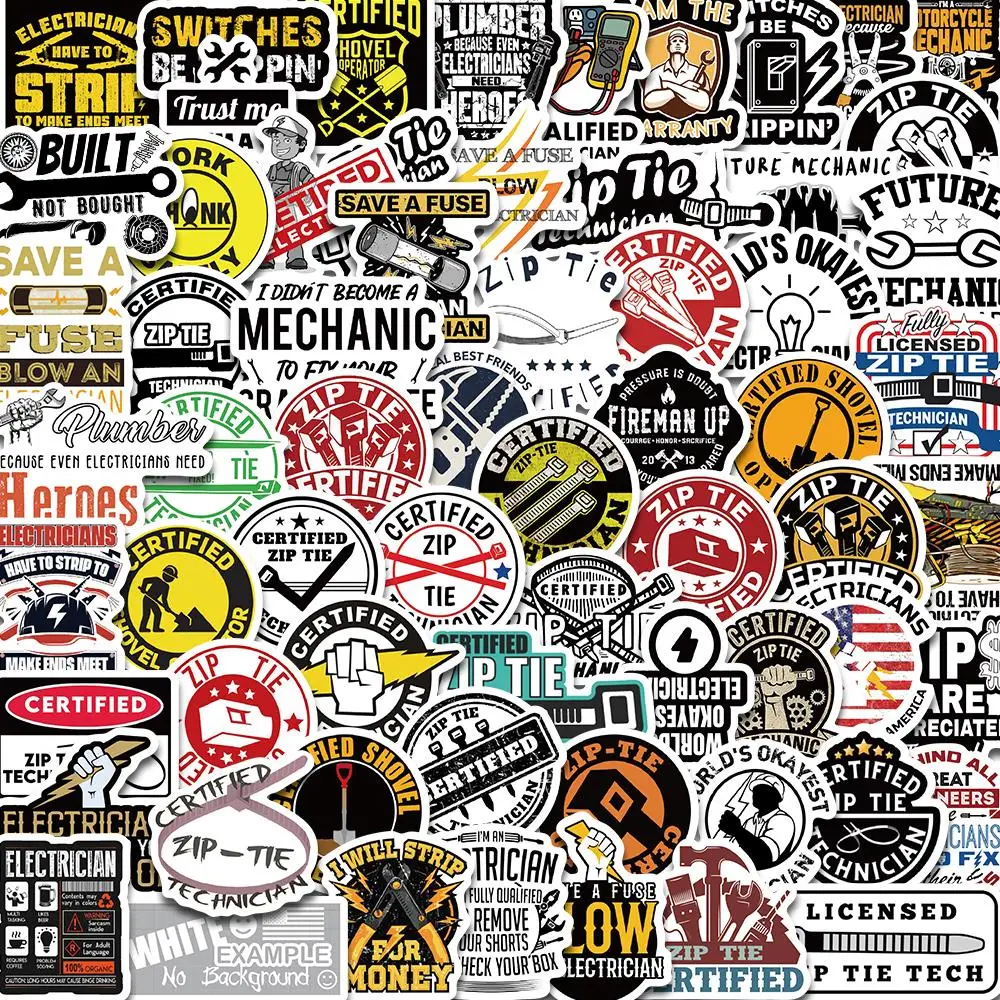 Mechanic Sticker, 65pcs/set Funny Certification Sticker, Mechanic Technician Interesting Decorative Sticker for Phone Notebook Laptop Luggage