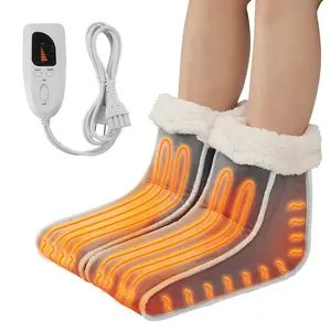 VEVOR Split Electric Foot Warmer, Double-Sided Heating Pad for Foot, 6-Level Heating Slippers Feet Warmer with Timer & Auto Shut-Off, Soft Flannel Heated Boots Shoes Washable, Warm Gift for Women Men
