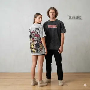 ️ [GRAIN & INK] "Invincible" (INVINCIBLE) Collab: Heavyweight, Garment-Washed, Distressed Vintage Short-Sleeve T-Shirt