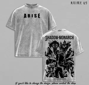 Solo Leveling Sung Jin Woo Shadow Monarch Shirt Vintage Washed Oversized T Shirt Anime Graphic Back Arise Streetwear Heavy Cotton Tee Manhwa Fans Unisex Gym Pump Cover