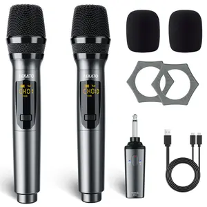 LEKATO K380S Wireless Microphones, Wireless Microphone System Set Dynamic Rechargeable Microphone with Receiver for Singing, Karaoke,Speech, Wedding, Church, PA System Speaker