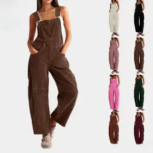 Mundoven Women's Corduroy Overalls With Adjustable Straps, Baggy Bib Jumpsuit, Casual With Pockets
