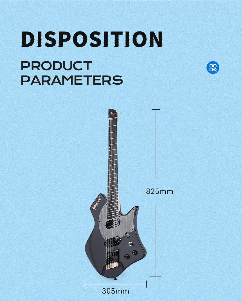 Bullfighter D350 Headless Electric Guitar – 24 Fanned Multi-Scale, Kill Switch Button for Stutter Effects, Pull-Push Coil Split, Lightweight Okoume Body – Modern Ergonomic Design for Technical Players