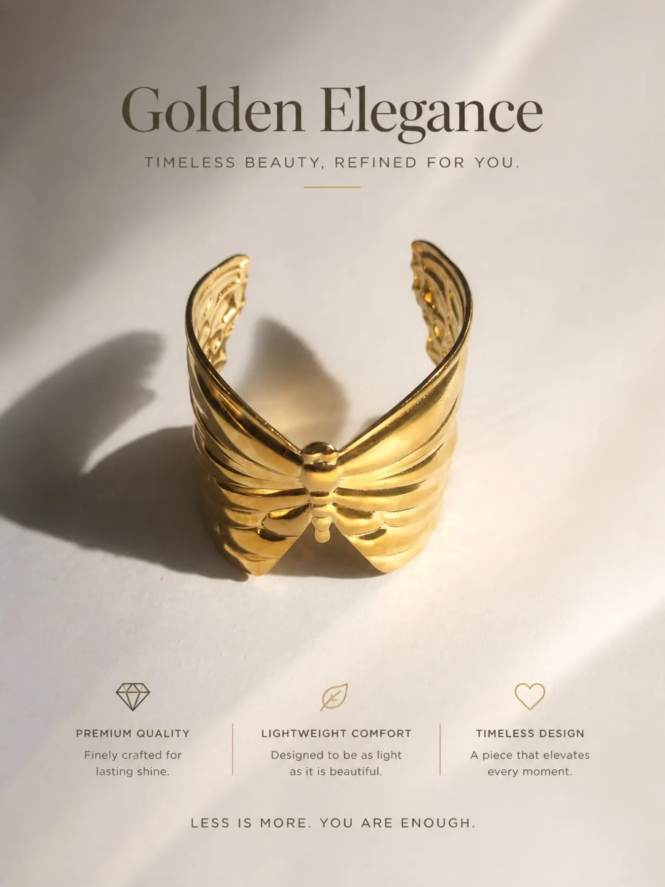 18k Butterfly Minimalist Open Bracelet, Daily Wear Party Accessory, Trendy Fashion Jewelry, Perfect for Any Occasion