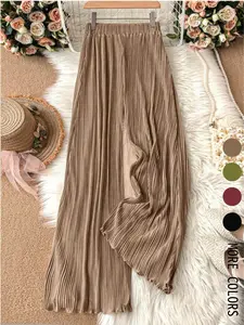 Women's Solid Color Satin Flowy Wide Leg Pants, Casual Comfy Trousers for Daily Wear, Ladies Bottoms for All Seasons