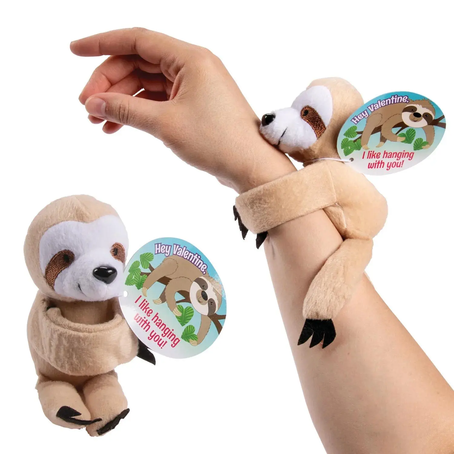Oriental Trading Company Soft Plush Sloth Theme Friendship Bracelet Kit - 12-Piece Unisex Multicolor Fabric Set, One Size, with Greeting Cards for Valentine's Day Exchanges (Ages 6+)