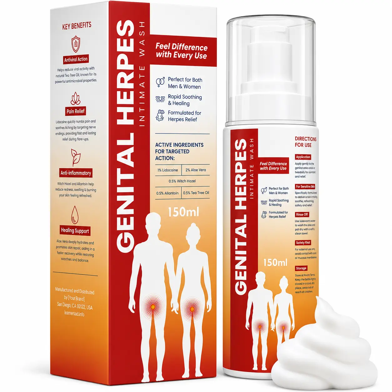 Genital Herpes Intimate Wash | Fast-Acting HerpCare | Medicated Relief for Itching, Tingling & Burning | Soothes Genital Discomfort Sensitive Intimate Wash Daily Intimate Wash
