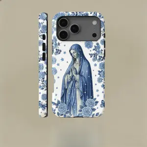 Blue and white rose portrait pattern, durable, shock-absorbing and glossy 2-in-1 phone case, suitable for iPhone 17, 16, 15, 14, 13, 12, 11 X, Samsung and other series models, can be given as a holiday gift to friends or home