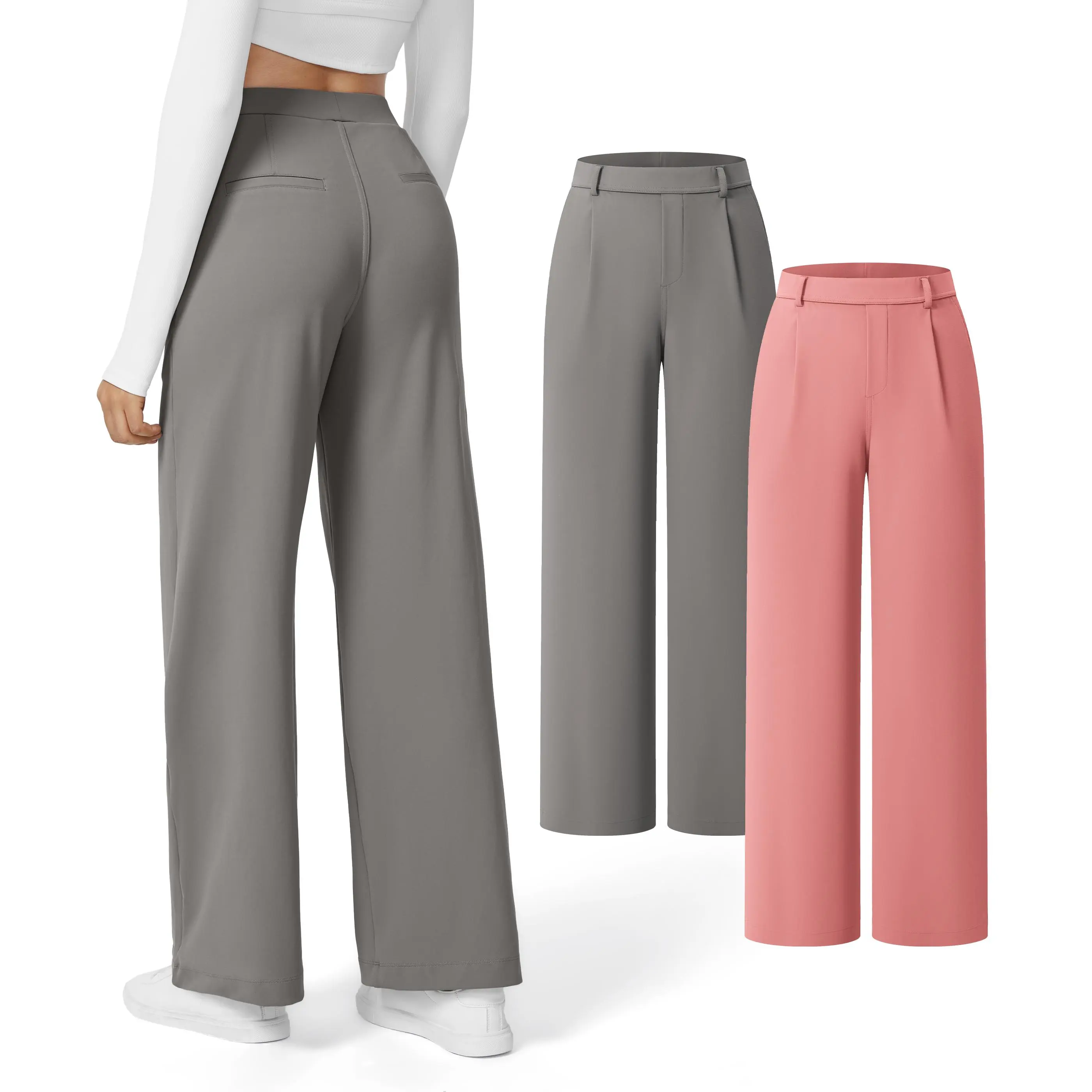 Halara 2-Piece Flex High Waisted Plicated Side Pocket Straight Leg Work Pants Set