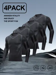4 Pack Men's Compression Shirts Long Sleeve, Athletic Undershirts for Sports, Workout, Running, Gym, Cool Dry Base Layer Tops