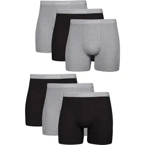 Hanes Men's Boxer Briefs Pack - Cool, Breathable Cotton Underwear for Men with Moisture-Wicking Fabric, No Ride Up Design