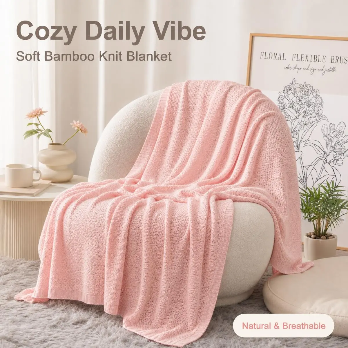 Bedsum Bamboo Fiber Cooling Throw Blanket, Lightweight Soft Breathable Cool Blanket for Hot Sleepers, Home Decor Bedding Accessory