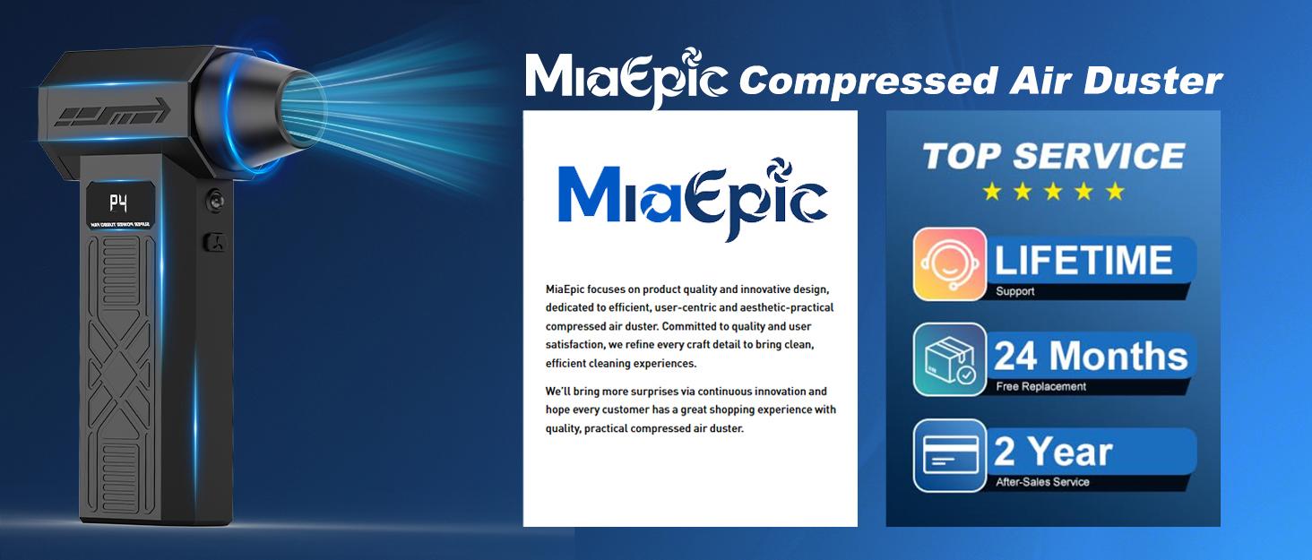 MiaEpic Cordless Air Duster - Rechargeable Lithium Battery Brushless Handheld High Speed Blower, Battery Operated Blower for Keyboard, PC Vents - 110000 RPM, 5 Nozzles, 4 Speeds, Fast Charging Turbofan Minijet MiaEpic Cordless Air Duster - Rechargeable Lithium Battery Brushless Handheld High Speed Blower, Battery Operated Blower for Keyboard, PC Vents - 110000 RPM, 5 Nozzles, 4 Speeds, Fast Charging Turbofan Minijet