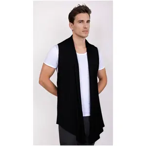Men's Ruffle Shawl Collar Sleeveless Cardigan - Lightweight, Silky Fabric, Casual Kimono Vest for Stylish Layering