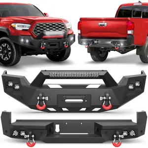 Fits 2016-2023 Tacoma Bumper Set Offroad Bumper w/Winch Plate, Lights and D-rings