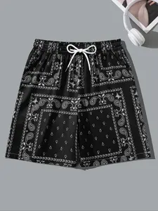 Men's Regular Fit Bandana Print Shorts, Casual Comfy Breathable Shorts for Summer, Men's Bottoms for Daily Wear, Drawstrings Shorts