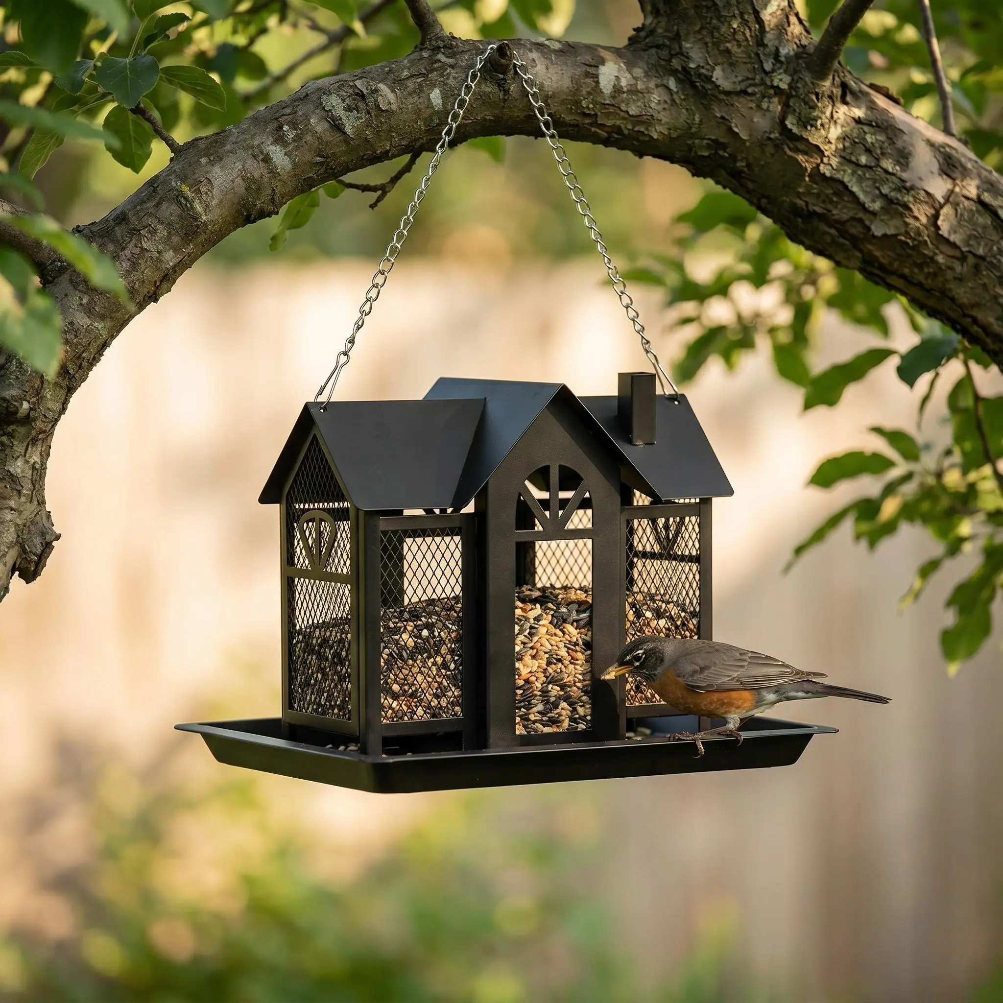 Barn-Shaped Hummingbird Feeder - 10 in Width, 8.4 in Height, Leak-Proof Tray, Easy-to-Clean & Refill, All-Seasons Garden Decoration for Bird Lovers