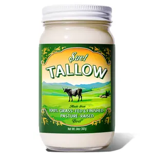 Suet Beef Tallow 14oz Jar - 100% Grass-Fed & Finished, Nutrient-Dense, Pure & Natural, Made in USA
