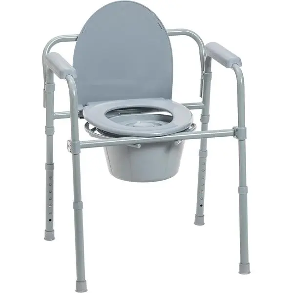 Drive Medical Folding Bedside Commode, Adjustable Height, Supports 350 lb